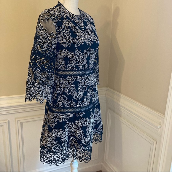 ALEXIS Black White Lace Fit Flare Dress - Picture 9 of 10